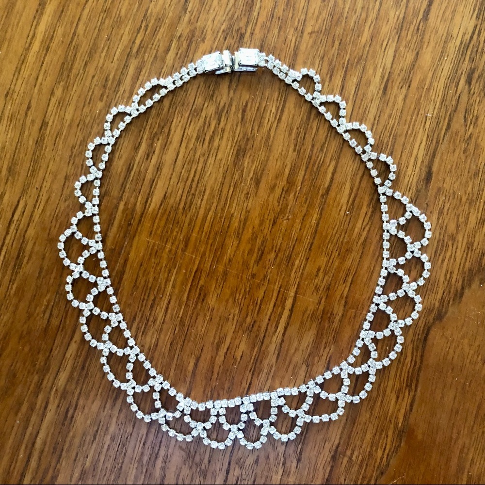 Vintage Lacy Rhinestone Necklace, 16"